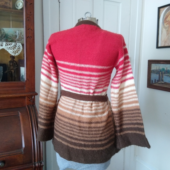 VINTAGE 1970s Alice Carol Striped Cardigan Sweater with Belt - Picture 5 of 7